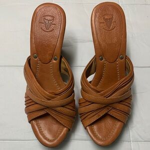 Frye Brown Leather Crisscross Sandals